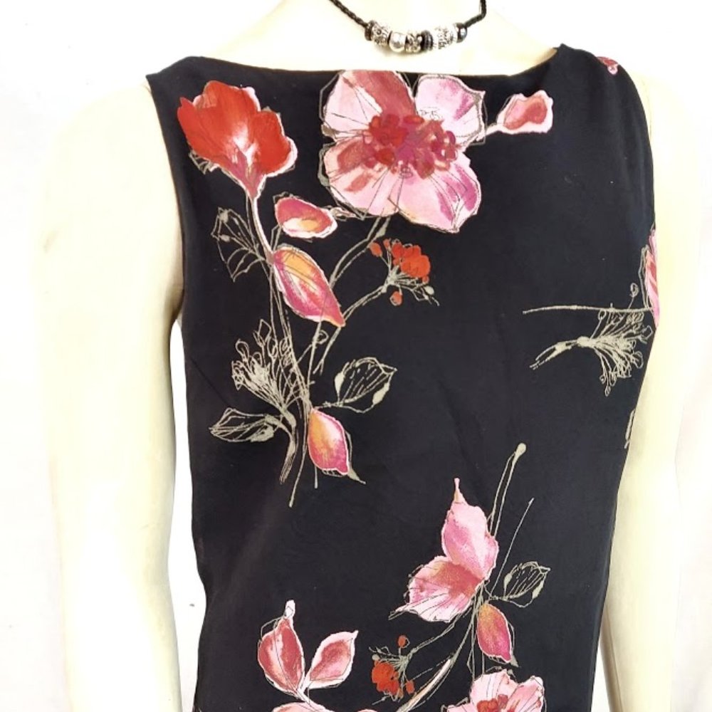 Jones New York Black Floral Sheath Dress 16